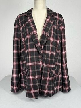 Torrid Plus Size Black Plaid Ponte Knit Single-Button Blazer